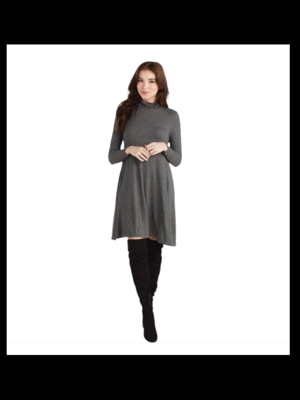 NWT Mud Pie Charcoal Grey Turtleneck Swing Dress with Pockets - Small